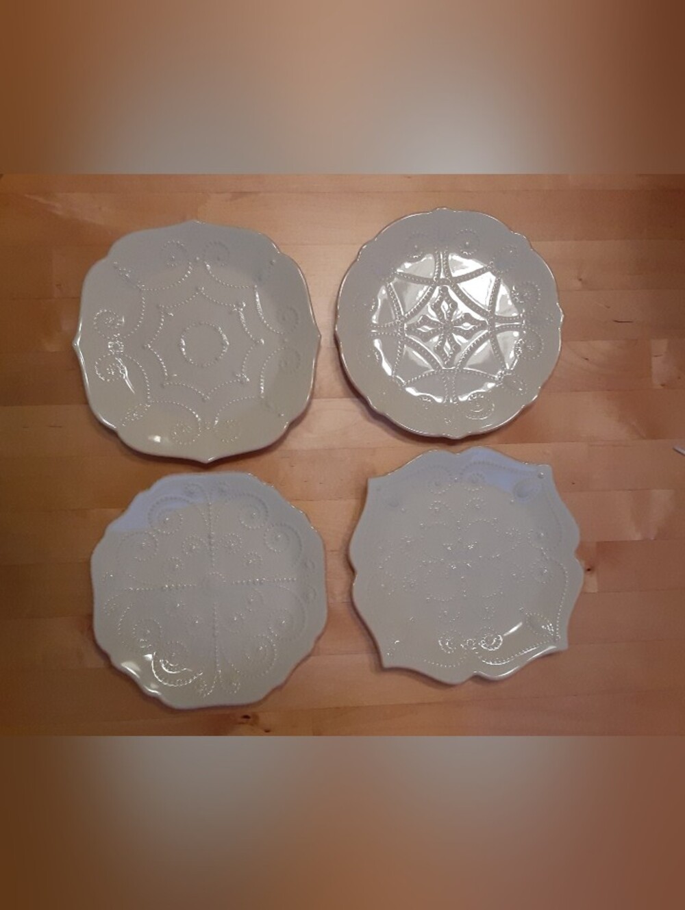 Lenox French Perle White Set of 4 Assorted Plates